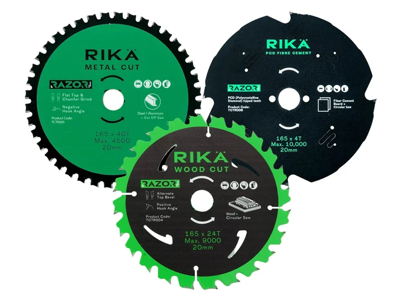 RIKA TCTR0584 Razor Pro TCT Multi-Material 165 x 20mm x 4/24/40T Saw Blades 3pk
