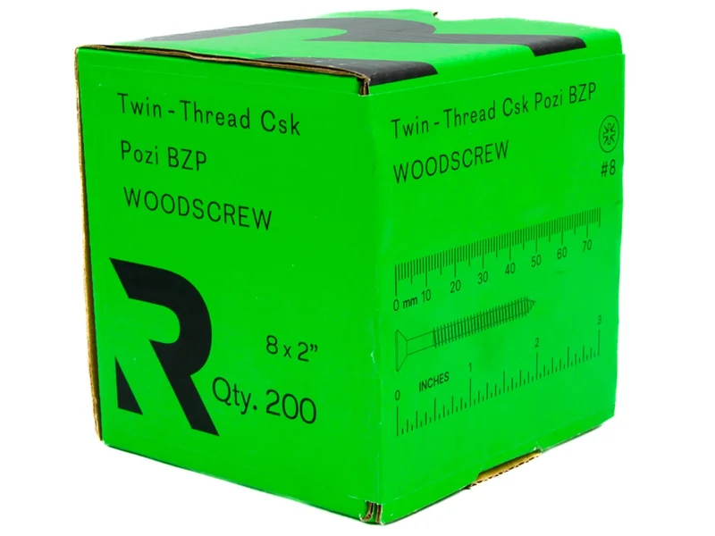 RIKA TWSR023 Woodscrew CSK Twin PZ2 BZP 4.0 x 50mm 200pk