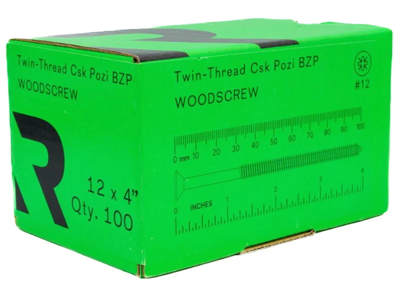 RIKA TWSR044 Woodscrew CSK Twin PZ2 BZP 6.0 x 100mm 100pk