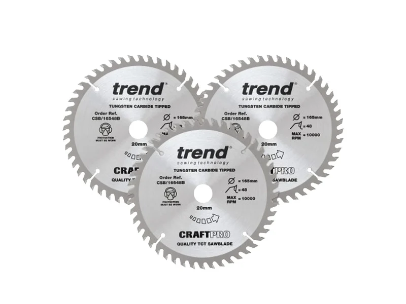 Trend CSB/165/3PK/A 165mm x 20mm x 48T Wood Craft Circular Saw Blade 3pk