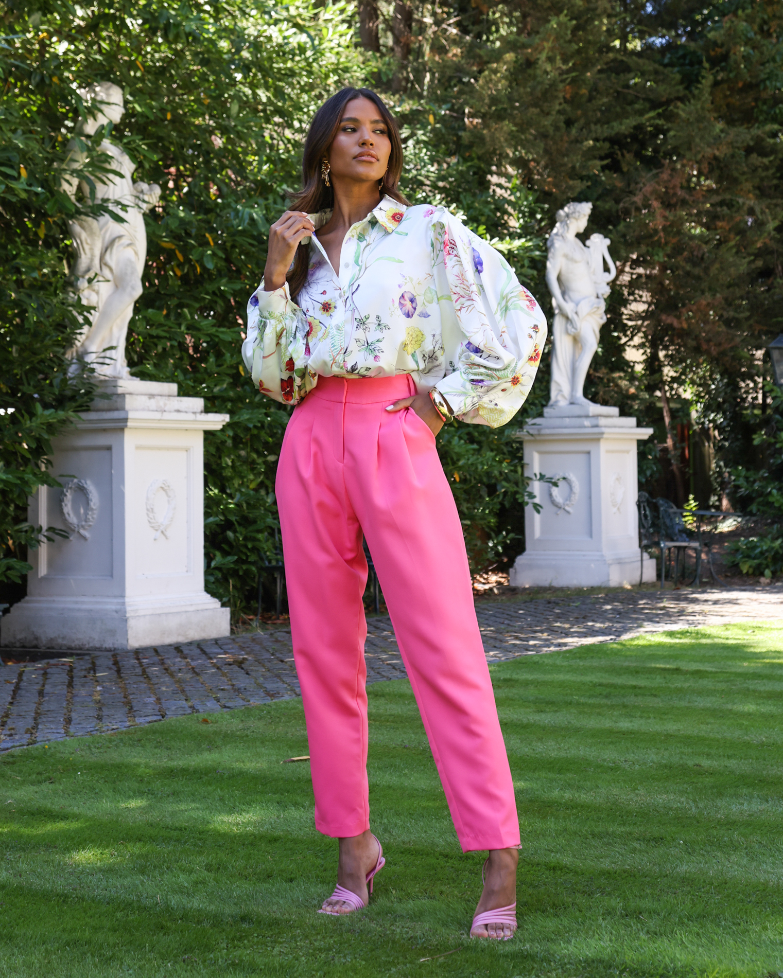 Pink High Waisted Tailored Trouser with Pleats  Forever Unique