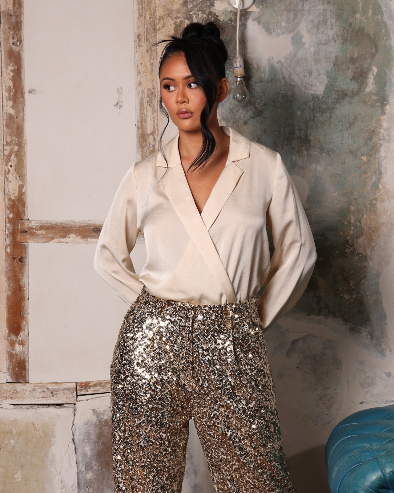 Trousers  Champagne Sequin Straight Leg Trousers  Wallis