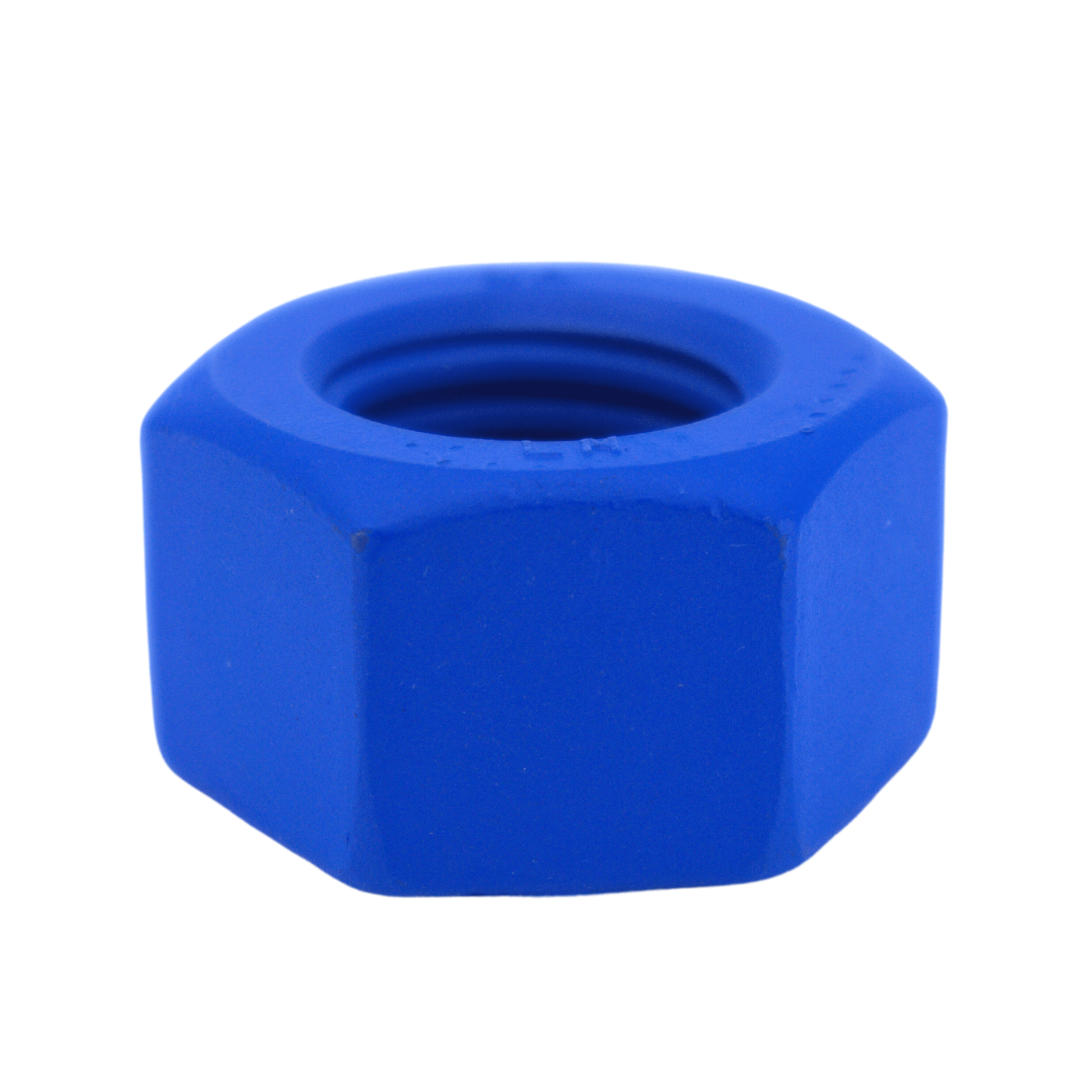 Heavy Hex Nut, PTFE Blue Coated Steel, ASTM A194 Grade 2H, 1 5/8-8 Thread Size