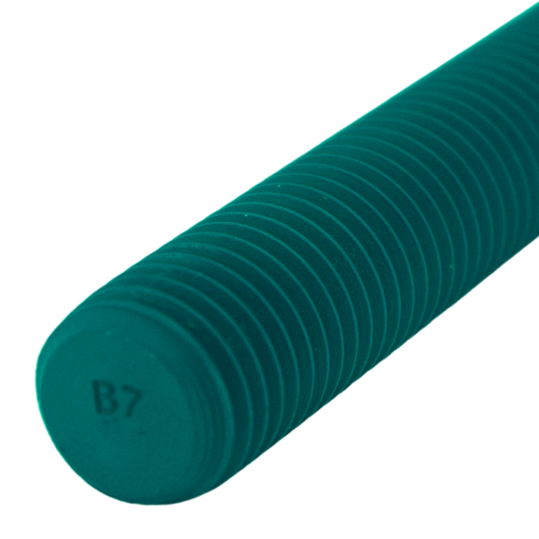 ASTM A193 B7 Fully Threaded Stud, Steel,  PTFE Green Coated, 5 1/4" Length (FTF), 5/8"-11 Thread Size